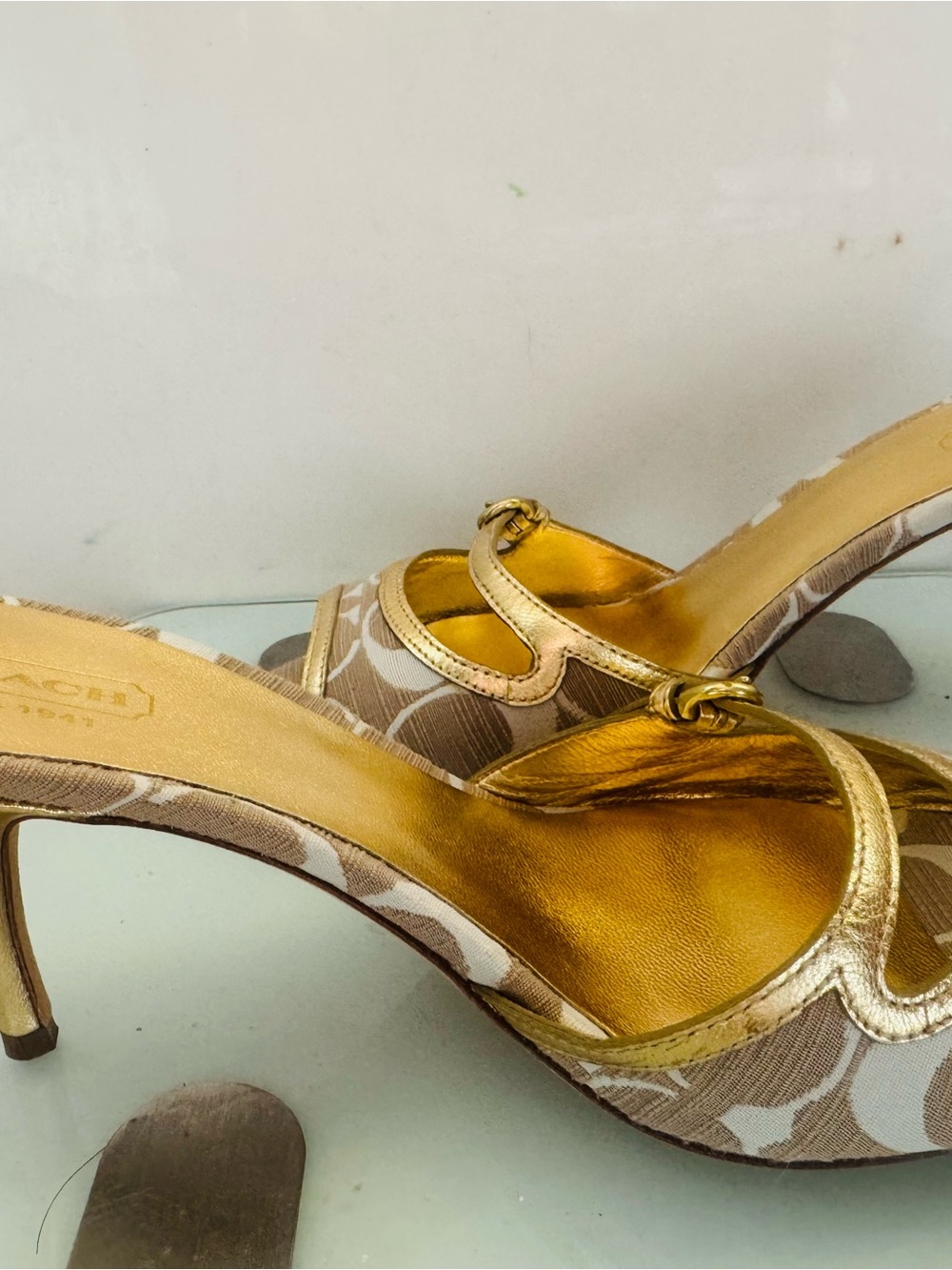 Coach Gold & Tan Signature Slip-On Mules - Picture 2 of 7